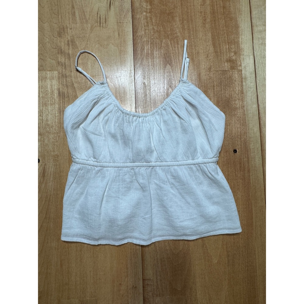 BP White Cotton Gauze Smocked Peplum Cami Tank Top Size XS